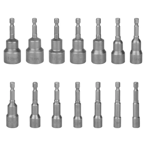 imatenn 14 Stück Steckschlüssel Set 1/4, 6-19mm Nuss Set Magnetisches Sechskant Stecknuss set für Akkuschrauber, Schlagschrauber Nüsse mit Magnet Steckschlüsselsatz 1/4