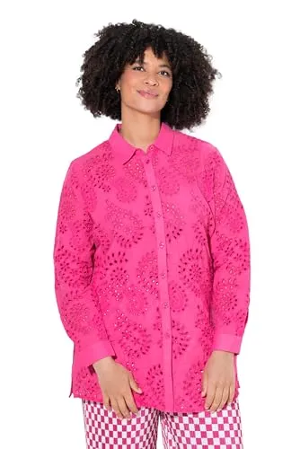 Angel of Style Damen große Größen Übergrößen Plus Size Bluse, A-Linie, Lochstickerei, Langarm hibiskuspink 50 838537510-50