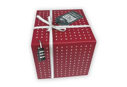 SURPRISA Geschenkbox - Aufbewahrungsbox in ansprechendem Worträtsel-Design, ideal zum Verschenken oder für die stilvolle Aufbewahrung von Kleinigkeiten.