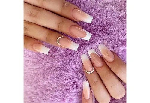 LuxusKollektion Kunstfingernägel Gradient Glänzend Lange Sarg Nägel Strass Acryl 24 Stück