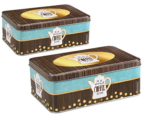 tea4chill Keksdosen Set 2 Stück Coffee Time rechteckig mit Scharnierdeckel 190 x 126 x 70mm (LxBxH)
