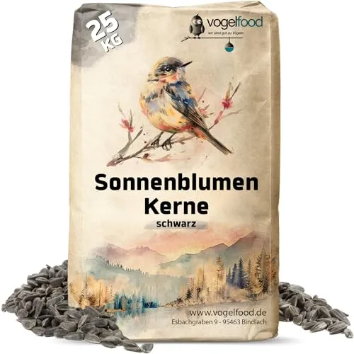 Sonnenblumenkerne schwarz 25 kg - Erstklassige Qualität für Wildvögel - Körnerfutter mit 100% reinem Naturprodukt, reich an Nährstoffen und hochwertigen Ölen für optimale Energie und Gesundheit der Vögel.