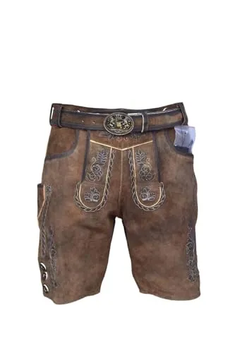 Ramona Lippert Trachtenlederhose Michel Kurze Hose braun antik mit Gürtel (DE/NL/SE/PL, Numerisch, 50, Regular, Regular, Standard, braun)