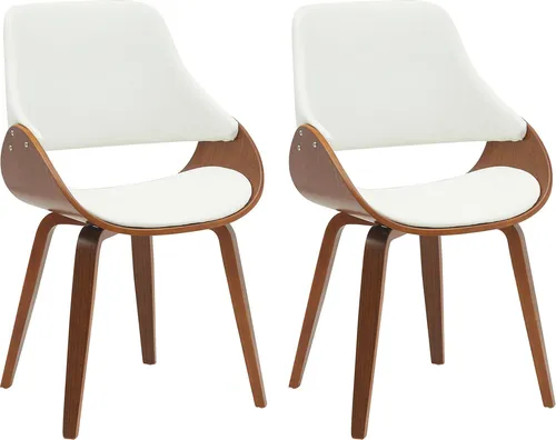 DELUKE 2er Set Esszimmerstuhl GILIS Kunstleder Walnuss/weiß 52x54x86cm