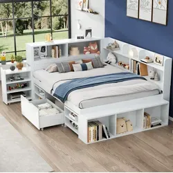 Kinderbett 140x190 Cm Weiß Aus Sperrholz Mit Lattenrost, Schubladen Und Stauraum