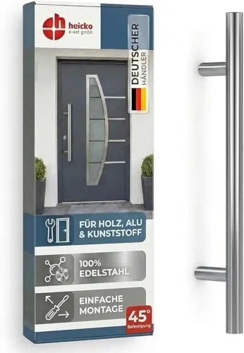 heicko Vanessa Edelstahl Stoßgriff 1800 mm – Hochwertiger Türgriff für Haus- & Schiebetüren - EDELSTAHL-HAUSTÜRGRIFF mit 45° Stützen, L = 1800 mm, ideal für Holz, Alu & Kunststoff. Zeitloses Design, einfache Montage und geprüft für hohe Qualität – perfekt für jeden Einsatz.