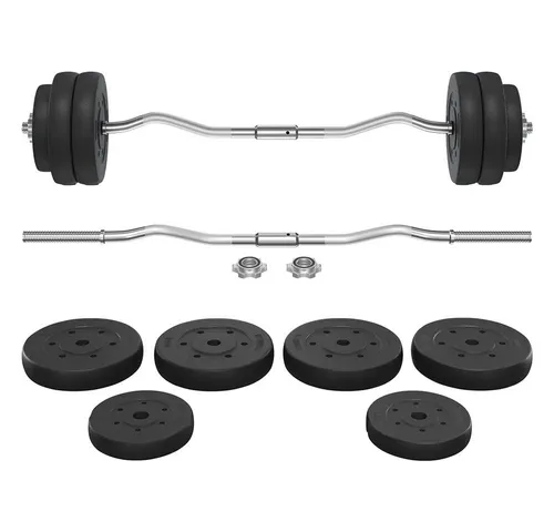 Yaheetech Langhantel Hantel 20/25/30 Kg, SZ-Stange mit 6 Scheiben für Krafttraining