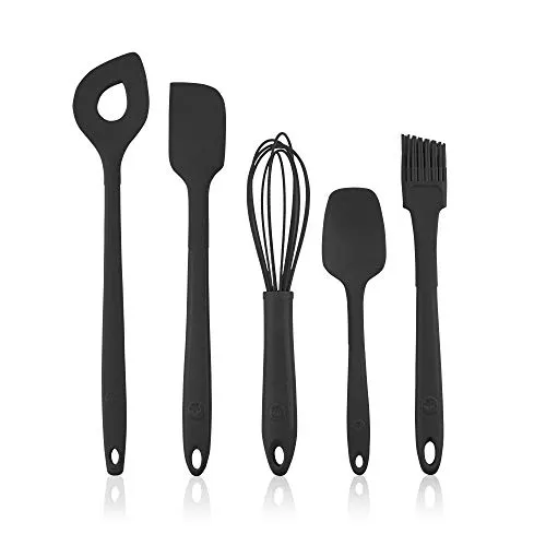 Kochblume Back Set 5-teilig | Premium Backutensilien in anthrazit - Schneebesen Set mit Backlöffel, Teigschaber und mehr. Hitzebeständig bis 230° und spülmaschinenfest, ideal für gesunde Backfreuden.