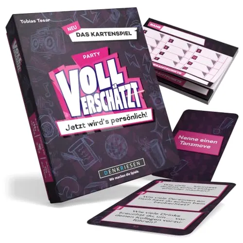 DENKRIESEN Voll Verschätzt Kartenspiel Party Edition | Partyspiel | Persönliches Ratespiel und Gesellschaftsspiel für 3 bis 12 Spieler ab 12 Jahren mit rund 20 Minuten Spielzeit für Partys.