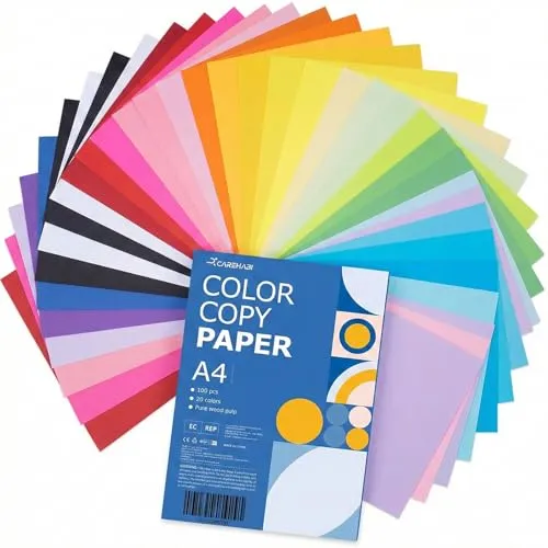 Carehabi 20 Farben A4 80gsm, 100 Blatt Buntpapier, Färbiges Kopierpapier, Buntes Papier für DIY Basteln Gestalten Dekorieren Kunsthandwerk