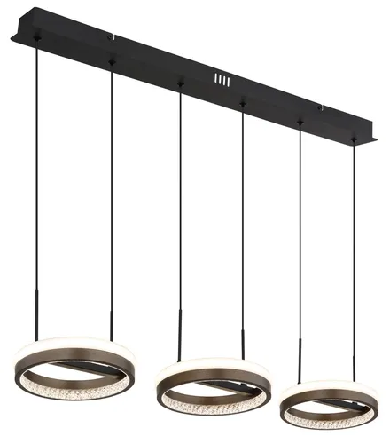 Hängelampe DELLA 3-flammig grau mit Kristallen - Moderne Pendellampe für Esszimmer, dimmbar mit Memoryfunktion und stufenlos einstellbarer Farbtemperatur zwischen 3000K und 6000K, ideal für stilvolle Beleuchtung und Atmosphäre.