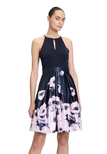 Vera Mont Damen Cocktailkleid mit Blumenprint Dark Blue/Rosé, Größe 38 - Elegantes Cocktailkleid mit floralem Druck, ausgestellt und ärmellos – perfekt für festliche Anlässe und besondere Events.