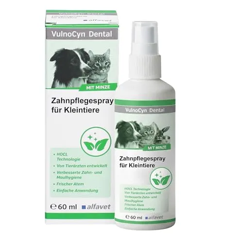 Alfavet VulnoCyn Dental 60 ml – Zahnpflegespray für Hunde, Katzen & Kleintiere – zur Maul- & Zahnhygiene – Dentalspray mit Minze gegen Mundgeruch