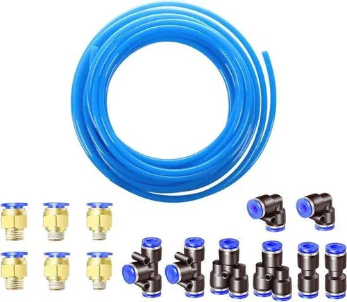 Polyurethan Pneumatikschlauch 12 mm Ø x 8 mm ID blau, 10 m mit Anschlüssen
