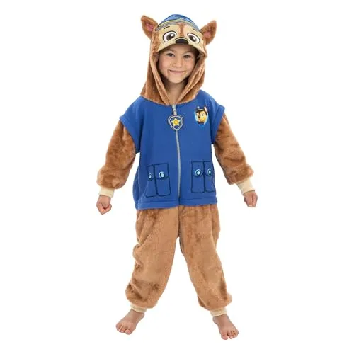 Chaks - Chase Jumpsuit für Kinder, offizieller Paw Patrol Overall mit Kapuze - Flauschiger Chase-Jumpsuit für Kinder, ideal für Karneval und Alltag. Das detailgetreue Design und das angenehme Plüschmaterial sorgen für Wohlfühl-Komfort beim Spielen und Entspannen.