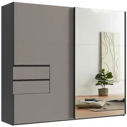 luma-home Schwebetürenschrank, 250x216x65 cm - Moderner Kleiderschrank mit Spiegeltür und zwei Schubladen, bietet durch höhenverstellbare Einlegeböden und Kleiderstangen optimalen Stauraum für Ihr Schlafzimmer.