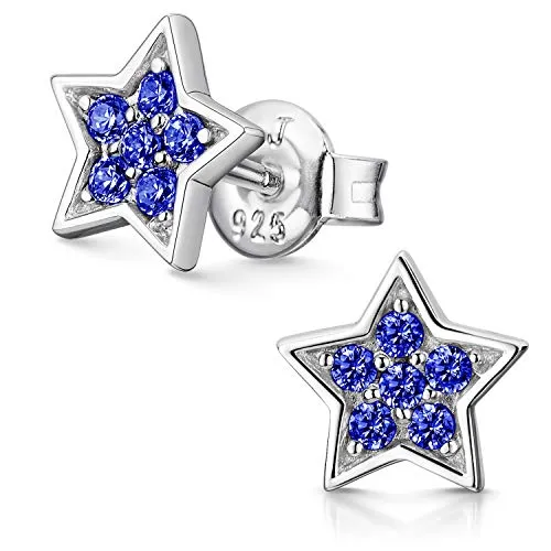 MATERIA Ohrringe Sterne Silber 925 blau - Damen Mädchen Ohrstecker SO-443-Blau