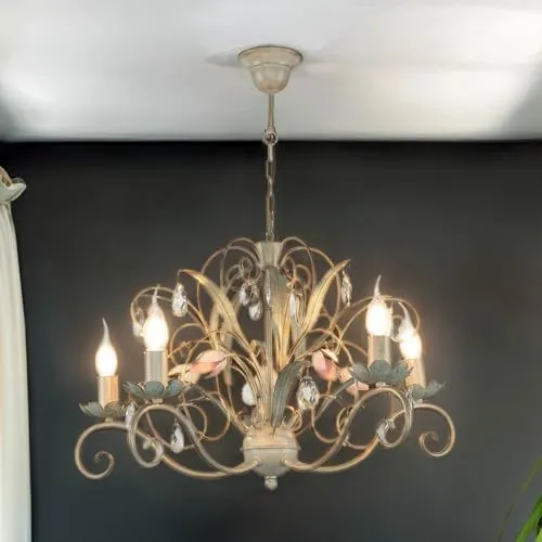 Licht-Erlebnisse Kronleuchter in Shabby Weiß Rosa von Licht-Erlebnisse
