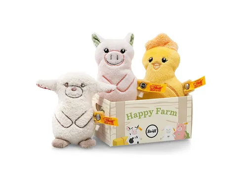 Steiff 240973 Happy Farm Mini Band - 10 cm Baby Rassel Plüsch - Kuscheltiere, bestehend aus Schwein, Küken und Lamm – perfekt für Babys sanfte Haut, waschmaschinenfest und mit Rassel für interaktiven Spielspaß!