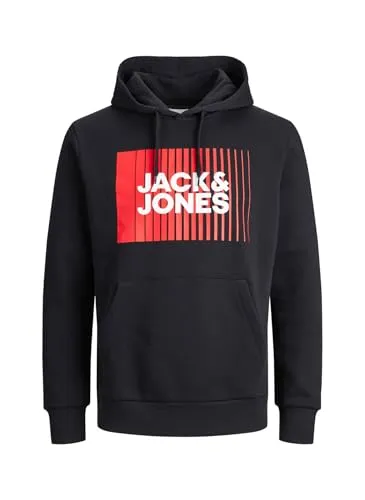 JACK & JONES JJECORP Logo Sweat Hood Play 24 Black, XL - Kapuzenpullover für Herren mit angenehmem Tragegefühl, weicher Haptik und eleganter Optik in regulärer Passform.