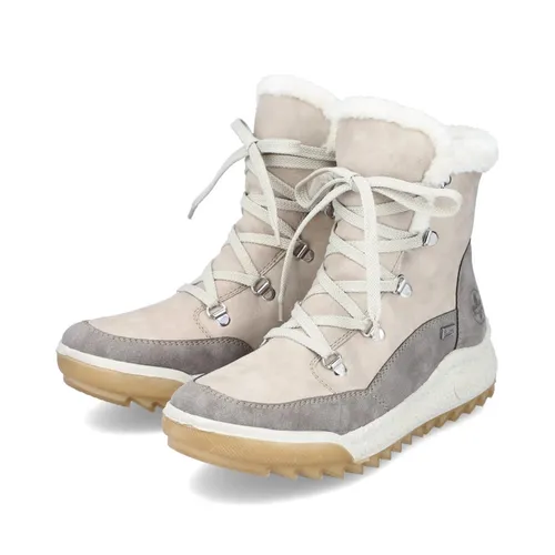 Rieker Winterstiefel Y4744-61 - Beige Damen Schnürstiefel mit Innenfutter und seitlichem Reißverschluss, ideal für kalte Tage mit schockabsorbierender Sohle für hohen Tragekomfort.