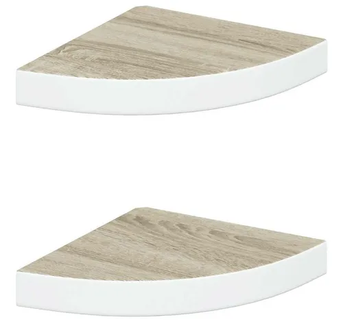 furnicato Wandregal Eck-25x25x3,8 cm in Eiche und Weiß, Waben-MDF & Metall, 2-tlg., Schwebendes Wandboard mit unsichtbarer Montage und 5 kg Traglast