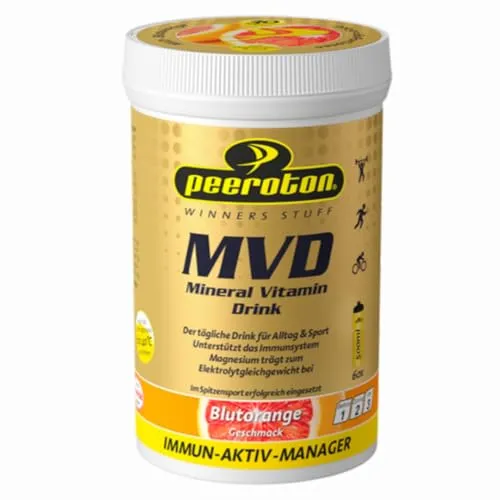 Peeroton MVD Mineral Vitamin Drink - Blutorange, Elektrolyt Pulver mit den 5 wesentlichen Elektrolyten plus Zink, Magnesium und Vitamin C - regelmäßig einnehmen und das Immunsystem stärken, 300g