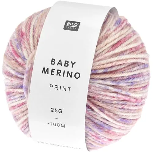 Rico Design Baby Merino Print Babywolle, 25g, 100m, Nadel 4.0, 100% Schurwolle, für Pullover Gr. 74/80 waschbar bei 30°C im Schonwaschgang Beeren