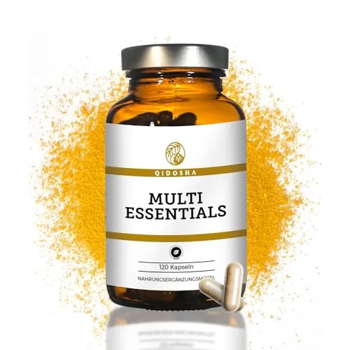 QIDOSHA® Multi Essentials – Rundum-Versorgung mit Vitaminen und Mineralstoffen - 120 Kapseln im lichtgeschützten Apothekerglas, sorgfältig hergestellt in Deutschland. Ideal für die tägliche Unterstützung von Energie, Immunfunktion und Muskeln.
