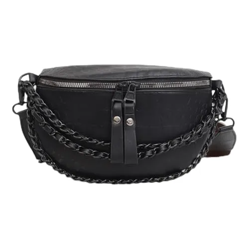 Stylische Unisex Crossbody Tasche – 3-in-1 Umhängetasche, Bauchtasche & Handtasche - Umhängetaschen mit 3-in-1 Design: Tragbar als Bauchtasche, Crossbody Bag oder Schultertasche. Hochwertiges Kunstleder und auffällige Metallketten für einen modernen Look.