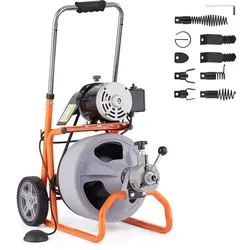 VEVOR Rohrreinigungsmaschine 75 Fuß x 3/8 Zoll - Rohrreinigungswellen mit automatischem Vorschub und 8 austauschbaren Schneidern – ideal für effektive Verstopfungsbeseitigung in 2 bis 4 Zoll Rohren.