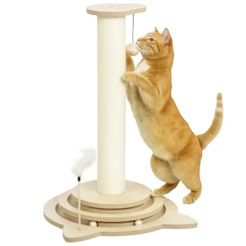 PawHut 4-in-1 Kratzstamm - Aktivitätskratzbäume mit vielseitigem 4-in-1 Design für unermüdlichen Spielspaß. Ideal für Katzen, um ihre Kratzgewohnheiten auszuleben und Möbel zu schützen.