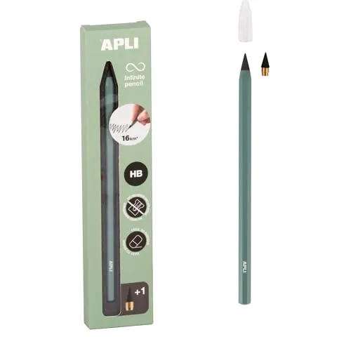 APLI 19801 - Unendlichkeitsstift mit grünem Körper, Ewiger Bleistift ohne Tinte mit Nachfüllmine