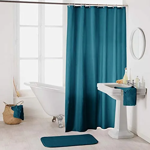 Sanixa Duschvorhang Textil 180x200 cm Uni Petrol grün-blau wasserabweisend waschbar Badewannenvorhang Vorhang Dusche ochwertige Qualität mit Ringen Metallösen