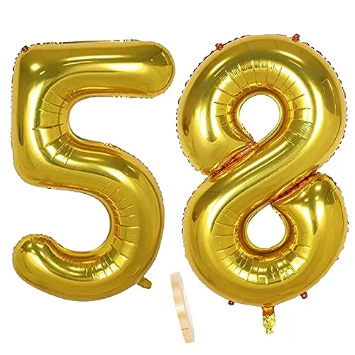 Folienballon Zahl Deko Gold 58 für Frauen Männer, XXL 100cm Riesen Nummer Aufblasbar Helium Ballon Figuren Zahlen Luftballons für 58. Jahre Mann Frau Geburtstag Hochzeit Jubiläum Party Dekoration