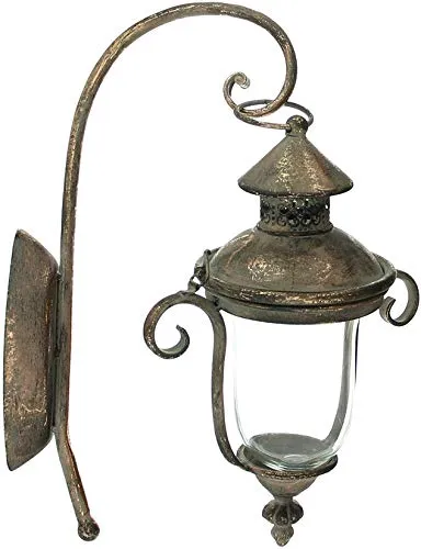 Dekoleidenschaft Wandlaterne Shabby aus Metall und Glas, Kerzenhalter, Garten Windlicht, Wand-Kerzenhalter, Wandwindlicht, Garten-Laterne, Kerzenwandhalter für Drinnen & Draußen