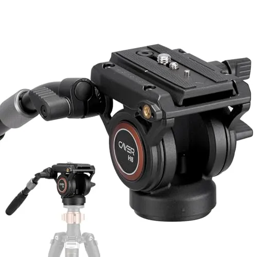 Fluidkopf, Videokamera Cayer H4 Stativ Panoramakopf mit Reibung für Spiegelreflexkamera Canon, Nikon, Sony, Olympus, Sony, mit Montageschrauben von 3/8 Zoll und 1/4 Zoll, Griff mit 2 Abschnitten