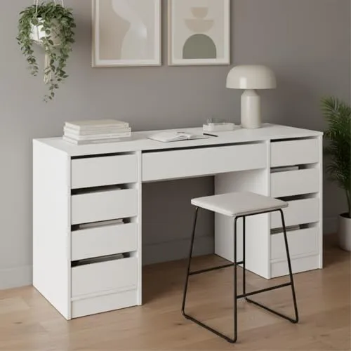 Bellamio Nore Schreibtisch in Weiß mit 9 Schubladen – Vielseitiger Jugendschreibtisch 77x53x145 cm - ⭐ MODERNES DESIGN FÜR VERSCHIEDENE RÄUME – Der Bellamio Nore Schreibtisch in Weiß bietet elegantes Design und vielseitige Nutzung im Homeoffice oder Jugendzimmer. ⭐ OPTIMALER STAURAUM – Mit neun Schubladen für Dokumente und Utensilien bietet er strukturierten Platz für alles Wichtige.