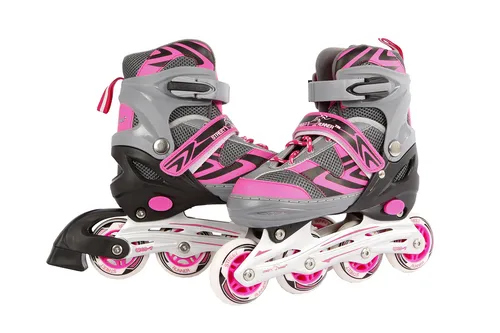 Kids Globe Street Rider Inlineskates rosa/grau - Verstellbare Kinder-Inline-Skates in den Trendfarben Rosa und Grau, mit ABEC7 Alurahmen für optimale Stabilität und Fahrspaß.
