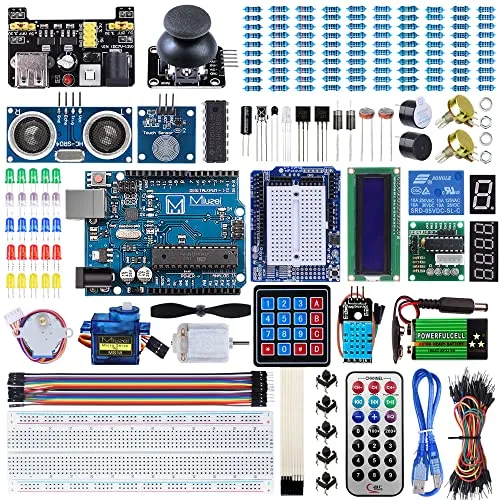 Miuzei Starter Kit für Arduino R3 Projekte - Mikrocontroller-Set für Anfänger mit 28 Lektionen, vorinstallierten Komponenten und praktischen Tutorials für DIY-Projekte.
