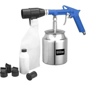 Güde Sandstrahlpistole DL 40046 - Tacker mit Behälter für umweltfreundliche Rostentfernung, 750 ml Kapazität, 350 l/min Luftbedarf, ideal für Autokarosserien und Motorradrahmen.