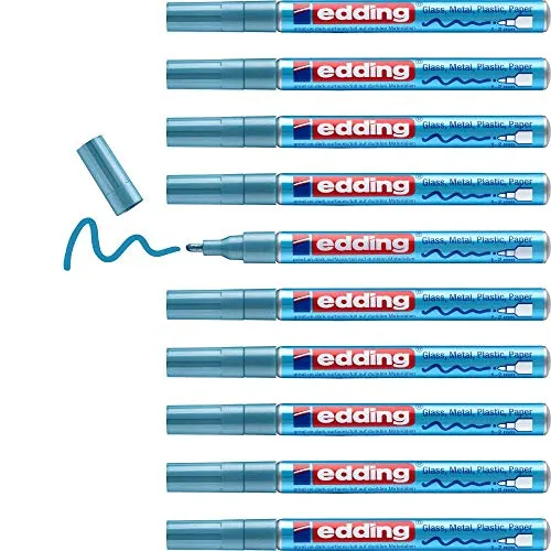 edding 751 Glanzlackmarker - hellblau-metallic - Marker & Filzstifte für kreative Projekte auf Glas, Holz und mehr; wasserfest und stark deckend für langlebige Ergebnisse.