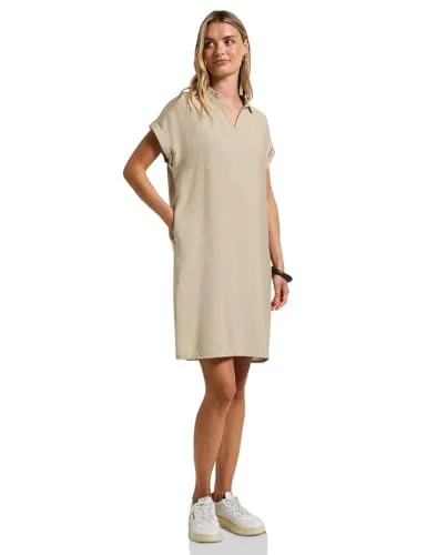 STREET ONE Midikleid EOS - Viscose Shirt Dress in Solid Beige Größe 38 - Elegantes Midikleid aus 88% Viskose, ideal für jeden Anlass. Komfortabel und stilvoll in der Farbe Coastal Beige.