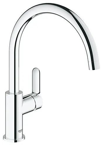 GROHE BauEdge Küchenarmatur mit hohem Auslauf - Armaturen mit praktischem 360° Schwenkbereich, ideal für flexibles Arbeiten in der Küche und einfache Montage.