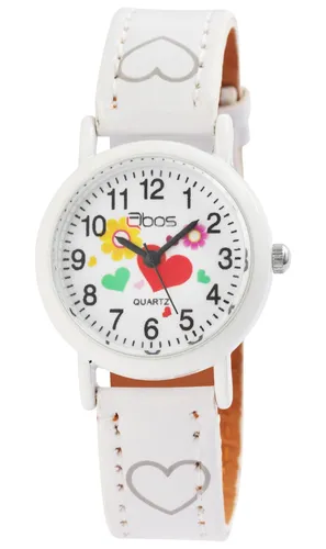 Kinder Armbanduhr Mädchen Uhr Girl Watch Analog Quarz Kunstlederband Weiß QBOS