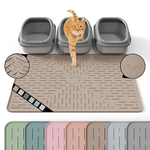 OHMO Katzenklo Matte aus Premium-Silikon 95x64cm Groß, Wasserdicht und BPA-Frei Katzenstreu Matte, Einfach zu Reinigen Katzenmatte(Beige)