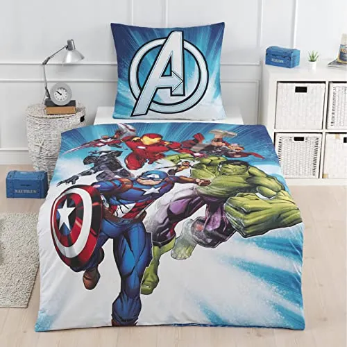 Marvel Avengers Bettwäsche Set - Hulk & Captain America - Bettwaren-Set für Kinder, bestehend aus einem 135x200 cm Bettbezug und einem 80x80 cm Kopfkissenbezug. Atmungsaktive und hochwertige Baumwolle für ultimativen Komfort und ideal für Marvel-Fans.