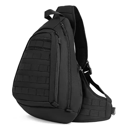 Huntvp Taktisch Brusttasche Militär Schultertasche Molle Dreieck Pack Crossbody Bag Wasserdicht Bundeswehr Alltagstasche Slingbag mit Verstellbar Schultergurt, Typ-6 Schwarz