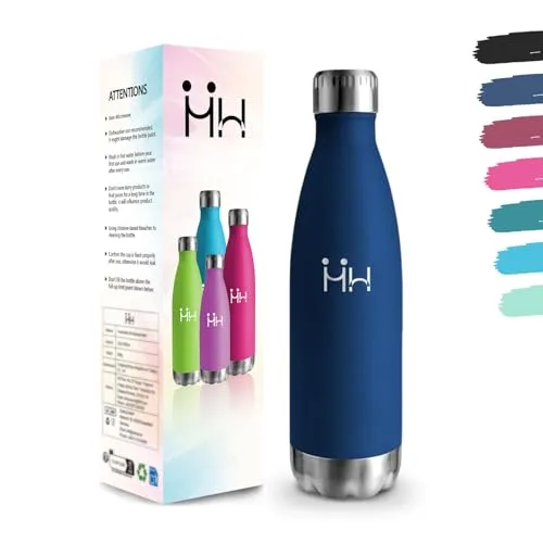 Trinkflasche, 500 ml BPA-frei, Trinkflasche Edelstahl, 304 Edelstahl, Wasserflasche, Doppelwandig Vakuumisoliert, Isolierflasche für Schule, Reisen, Joggen, Camping - Dunkelblau Isolierflasche kinder