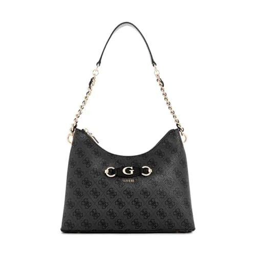GUESS Izzy Top Zip Shoulder Bag Coal Logo - Elegante Damen-Schultertasche - Damen-Schultertaschen mit luxuriösem Design, ideal für jeden Anlass. Geräumiges Hauptfach für Ihre Essentials und Maße von 28 x 18 x 8 cm.